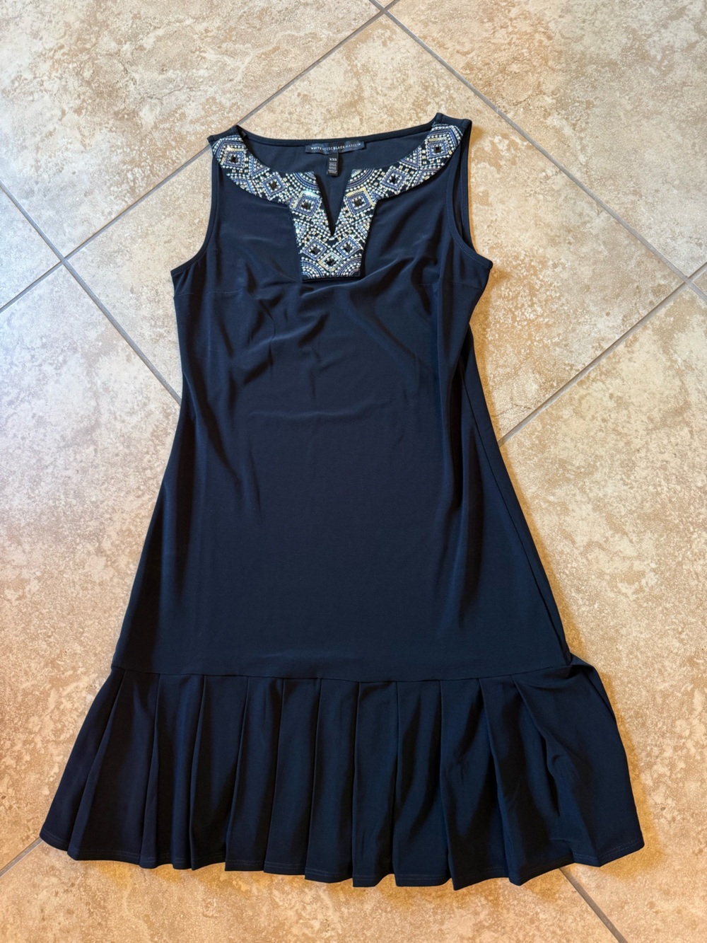 White House Black Market Black Sleeveless Beaded-Trim Mini Dress
